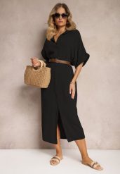 Czarna Muślinowa Sukienka z Bawełny o Pudełkowym Kroju Vimaristta. Czarne sukienki damskie Renee, bez wzorów, z bawełny, eleganckie, bez kołnierzyka, bez ramiączek, maxi. Za 89.99 zł.