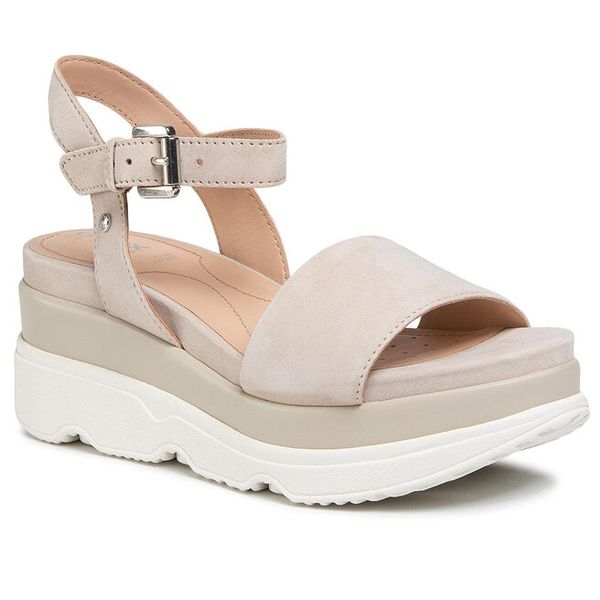 Sandały Geox. Brązowe sandały damskie Geox, bez wzorów, bez obcasa, na koturnie, bez zapięcia. Za 329.99 zł.