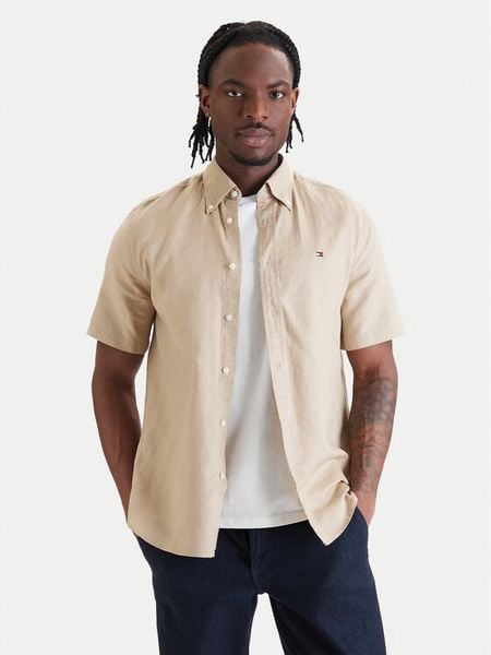 Tommy Hilfiger Koszula MW0MW42450 Beżowy Regular Fit. Brązowe koszule męskie Tommy Hilfiger, m, bez wzorów, z bawełny, bez kołnierzyka, bez ramiączek. Za 254.99 zł.