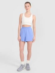 4F Spodenki dresowe z modalem damskie - niebieskie L. Niebieskie szorty sportowe damskie 4f, l, bez wzorów, z dresówki, sportowe. W wyprzedaży za 99.99 zł.