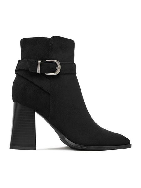 JENNY Botki CEO-LS6128-02 Czarny. Czarne botki damskie Jenny, z materiału, bez obcasa, na słupku, bez zapięcia. Za 149.99 zł.