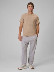 4F T-shirt regular z nadrukiem męski - beżowy XL. Brązowe koszulki sportowe męskie 4f, m, bez wzorów, z bawełny, bez kołnierzyka, bez ramiączek, trekkingowe. Za 69.99 zł.