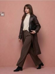 Spodnie wide leg w paski z domieszką wiskozy - brązowy. Brązowe spodnie materiałowe damskie Sinsay, l, bez wzorów, z wiskozy. Za 49.99 zł.