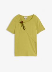 T-shirt z lejącej mieszanki wiskozy. Zielone bluzki damskie bonprix, bez wzorów, z wiskozy, bez kołnierzyka, bez ramiączek. Za 27.99 zł.