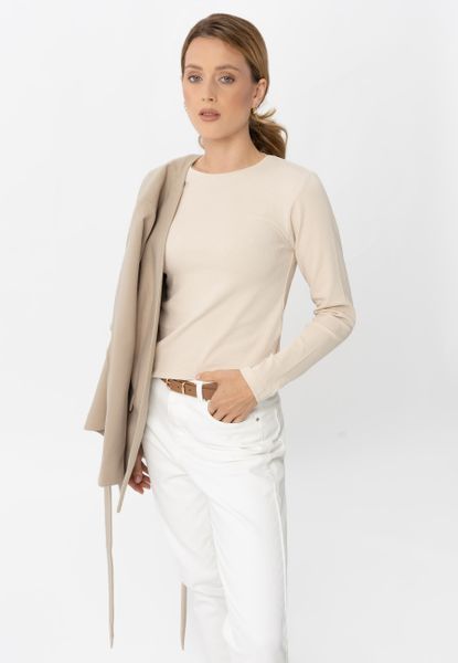 Prążkowany longsleeve L-LOKO. Brązowe t-shirty damskie Volcano, l, z aplikacjami, z bawełny, klasyczne, bez kołnierzyka. Za 79.99 zł.