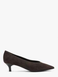 Czekoladowe czółenka na kaczuszce. Brązowe czółenka damskie Ryłko, bez wzorów, z lakierowanej skóry, eleganckie, bez obcasa, na obcasie, bez zapięcia. Za 349.99 zł.