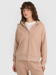 4F Bluza dresowa rozpinana z kapturem damska - beżowa XS. Brązowe bluzy sportowe damskie 4f, uniwersalny, bez wzorów, z bawełny, z kapturem. Za 159.99 zł.