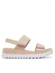 Rieker Sandały V4475-31 Beżowy. Brązowe sandały damskie Rieker, bez wzorów, ze skóry, bez obcasa, na koturnie, bez zapięcia. Za 259.99 zł.