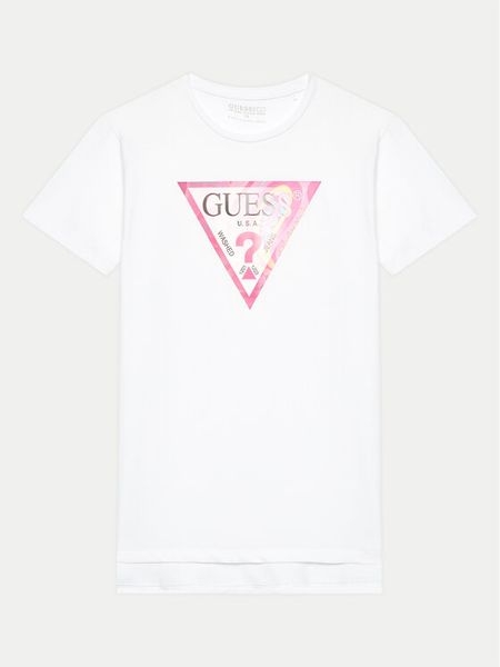 Guess T-Shirt J4GI35 K6YW4 Biały Regular Fit. Białe t-shirty i topy dla dziewczynek Guess, z aplikacjami, z bawełny, bez ramiączek. Za 69.99 zł.