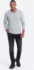 Ombre Męski longsleeve bez nadruku z dekoltem w serek - szary melanż V7 OM-LSBL-0108 XL. Szare bluzki z długim rękawem męskie Ombre, m, bez wzorów, bez kołnierzyka. Za 69.99 zł.