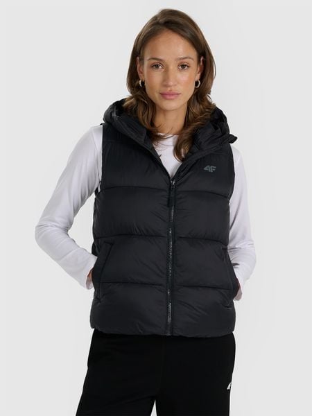 4F Bezrękawnik puchowy z wypełnieniem syntetycznym damski - czarny M. Czarne kurtki damskie 4f, na zimę, m, bez wzorów, z puchu, bez kaptura. Za 249.99 zł.
