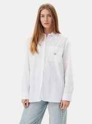 Calvin Klein Jeans Koszula LV047C143G Biały Relaxed Fit. Białe bluzki damskie Calvin Klein Jeans, l, bez wzorów, z bawełny, bez kołnierzyka, bez ramiączek. Za 289.99 zł.