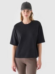 4F T-shirt regular z modalem damski - czarny XL. Czarne koszulki sportowe damskie 4f, xl, bez wzorów, z dzianiny, klasyczne, bez kołnierzyka. W wyprzedaży za 39.99 zł.