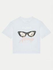 Guess T-Shirt J5RI40 K6YW4 Biały Regular Fit. Białe t-shirty i topy dla dziewczynek Guess, z aplikacjami, z bawełny, bez ramiączek. Za 69.99 zł.