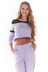 Krótka Bluza z Siateczkowymi Wstawkami - Purpurowa. Fioletowe bluzki damskie Infinite You, l, bez wzorów, z bawełny, bez kaptura. Za 174.90 zł.