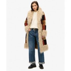 Damski długi płaszcz Superdry Afghan Patchwork. Brązowe płaszcze damskie Superdry., bez wzorów, boho, długie, bez kaptura. W wyprzedaży za 1,020.40 zł.
