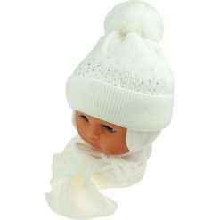 Czapka niemowlęca z szalikiem CZ+S 128B biała. Czapki dla dzieci marki Proman. Za 39.76 zł.