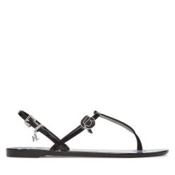 Sandały KARL LAGERFELD. Czarne sandały damskie KARL LAGERFELD, bez wzorów, bez obcasa, na płaskiej podeszwie, bez zapięcia. Za 239.99 zł.