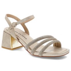 Sandały damskie Alma en Pena, eleganckie na klocku z cyrkoniami i ze sprzączką, złote, V2550945. Żółte sandały damskie Alma en Pena, bez wzorów, bez obcasa, na obcasie, bez zapięcia. Za 309.00 zł.