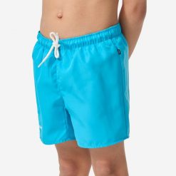 Spodenki surfingowe dla dzieci Olaian 100. Niebieskie szorty dla chłopców OLAIAN, bez wzorów, z materiału, sportowe. Za 19.99 zł.