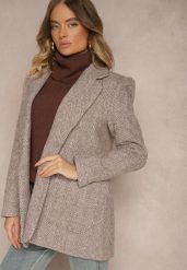 Brązowa Marynarka Bez Zapięć Wyposażona w Poduszki w Ramionach i Kieszenie Avalira. Brązowe żakiety damskie Renee, l, bez wzorów, z dzianiny. Za 209.99 zł.