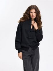 Bluza z ozdobnym zapięciem - czarny. Czarne bluzy damskie Reserved, l, bez wzorów, z bawełny, bez kaptura. Za 139.99 zł.