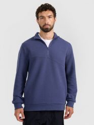 4F Bluza dresowa z dzianiny waflowej męska - granatowa XXL. Niebieskie bluzy męskie 4f, m, bez wzorów, z dresówki, bez kaptura. W wyprzedaży za 89.99 zł.