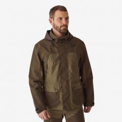 Kurtka Solognac 520 wodoodporna. Brązowe kurtki męskie SOLOGNAC, na lato, xl, bez wzorów, z materiału, sportowe, bez kaptura. Za 499.99 zł.