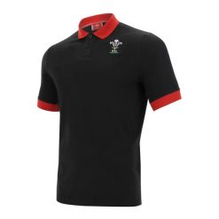 Bawełniana koszulka polo z pique Pays de galles rugby 2020/21. Czarne koszulki polo męskie Macron, s, bez wzorów, z bawełny, eleganckie, bez ramiączek. Za 195.50 zł.