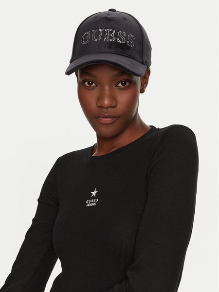 Guess Czapka z daszkiem V4BZ04 KBXI2 Czarny. Czarne czapki i kapelusze damskie Guess, z aplikacjami, z poliesteru. Za 109.99 zł.