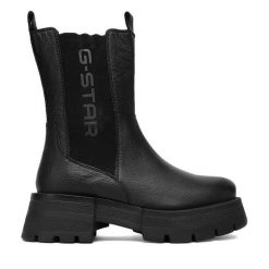 Sztyblety G-Star Raw. Czarne botki damskie G-Star Raw, retro, bez obcasa, na płaskiej podeszwie, bez zapięcia. Za 399.99 zł.