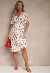 Biała Rozkloszowana Sukienka z Bawełny Zdobiona Printem w Wisienki Folenea. Białe sukienki damskie Renee, na randkę, l, z aplikacjami, z bawełny, klasyczne, bez kołnierzyka, bez ramiączek, midi, rozkloszowane. Za 49.99 zł.