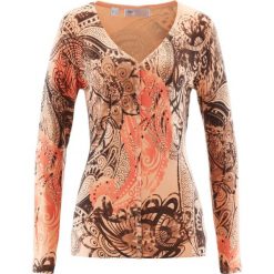 Sweter rozpinany bonprix brzoskwiniowo-brązowy. Brązowe kardigany damskie bonprix, z nadrukiem. Za 37.99 zł.