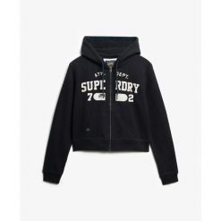 Króka, luźna, zapinana na zamek bluza z kapturem damska Superdry Athletic Essent. Niebieskie t-shirty damskie Superdry., bez wzorów, bez kołnierzyka. Za 327.70 zł.