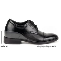 Olivier Buty męskie skórzane podwyższające wizytowe MP45KB czarne. Czarne eleganckie półbuty ze skóry, eleganckie, bez zapięcia. Za 453.66 zł.