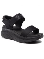 Skechers Sandały New Block 119226/BBK Czarny. Czarne klapki damskie Skechers, bez wzorów, z materiału, bez obcasa, na koturnie, bez zapięcia. Za 199.99 zł.