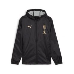 Kurtka treningowa Milan AC 2024/25. Czarne kurtki męskie Puma, bez wzorów, sportowe, bez kaptura. W wyprzedaży za 222.00 zł.