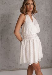 Biała Kopertowa Sukienka Bez Rękawów o Rozkloszowanym Kroju z Haftem Pelessa. Białe sukienki dla dziewczynek Renee, z aplikacjami, z poliesteru, bez ramiączek. Za 179.99 zł.