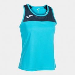 Damska koszulka typu tank top Joma Montreal. Niebieskie koszulki sportowe damskie Joma, xl, bez wzorów, z materiału, bez kołnierzyka, bez ramiączek, do biegania. Za 125.50 zł.