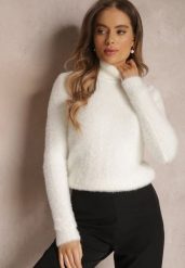 Biały Golf Wełniany Cheki. Białe swetry damskie Renee, m, bez wzorów, z tkaniny, bez kołnierzyka, bez ramiączek, długie, bez kaptura. Za 49.99 zł.