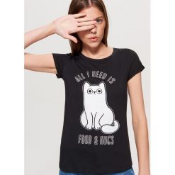 Koszulka z kotem - Czarny. Bluzki damskie Cropp. Za 19.99 zł.