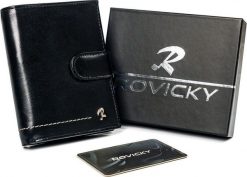 Rovicky Pionowy, skórzany portfel męski z ozdobnym przeszyciem, zapięcie Rovicky Nie dotyczy. Portfele męskie ROVICKY, bez wzorów. Za 137.91 zł.