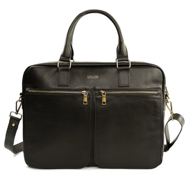 Torba skórzana na ramię, laptopa SOLIER brązowa. Brązowe torby na laptopa męskie Solier, bez wzorów, ze skóry, biznesowe, na ramię. Za 538.99 zł.