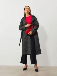 Spodnie wide leg z brokatowymi prążkami - czarny. Czarne spodnie materiałowe damskie Sinsay, l, bez wzorów. Za 39.99 zł.