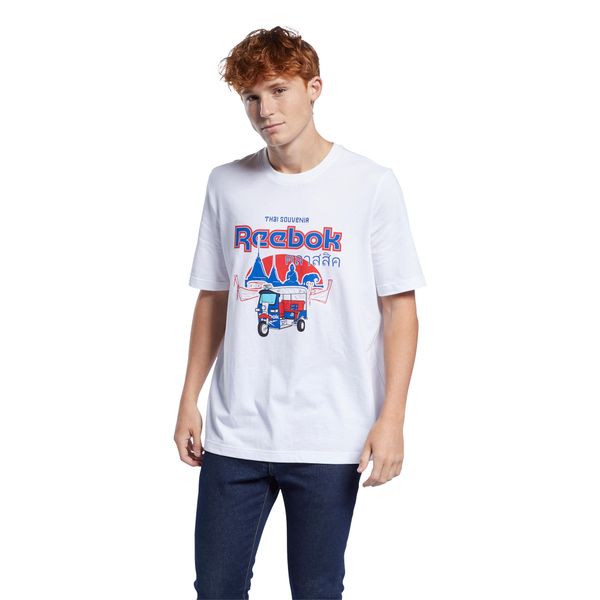 Koszulka Reebok Classics Thaïlande. Białe koszulki sportowe męskie Reebok, m, bez wzorów, z bawełny, bez kołnierzyka, bez ramiączek, na fitness i siłownię. Za 148.55 zł.