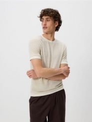 Strukturalny t-shirt regular - beżowy. Brązowe t-shirty męskie Reserved, l, bez wzorów, z dzianiny, bez kołnierzyka. Za 89.99 zł.