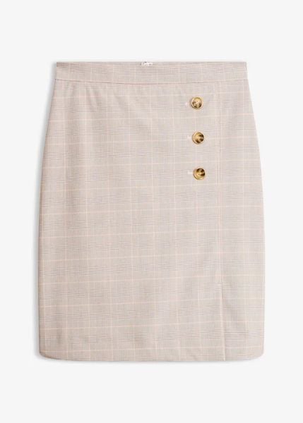 Spódnica ołówkowa w kratę. Żółte spódnice damskie bonprix, bez wzorów, eleganckie, ołówkowe. Za 109.99 zł.