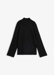 Sweter z golfem z mieszanki wiskozy. Czarne swetry damskie bonprix, bez wzorów, z wiskozy, bez kołnierzyka, bez ramiączek, bez kaptura. Za 109.99 zł.