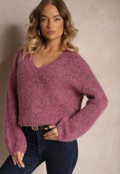 Fioletowy Sweter z Dodatkiem Wełny i Szerokimi Rękawami Inathira. Fioletowe swetry damskie Renee, na zimę, bez wzorów, z jeansu, casualowe, bez kołnierzyka, bez ramiączek, bez kaptura. Za 139.99 zł.