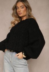 Czarny Sweter z Wełną o Eleganckim Warkoczowym Splotem Makkaria. Czarne swetry damskie Renee, na jesień, z aplikacjami, z jeansu, eleganckie, bez kołnierzyka, bez ramiączek, długie, bez kaptura. Za 139.99 zł.